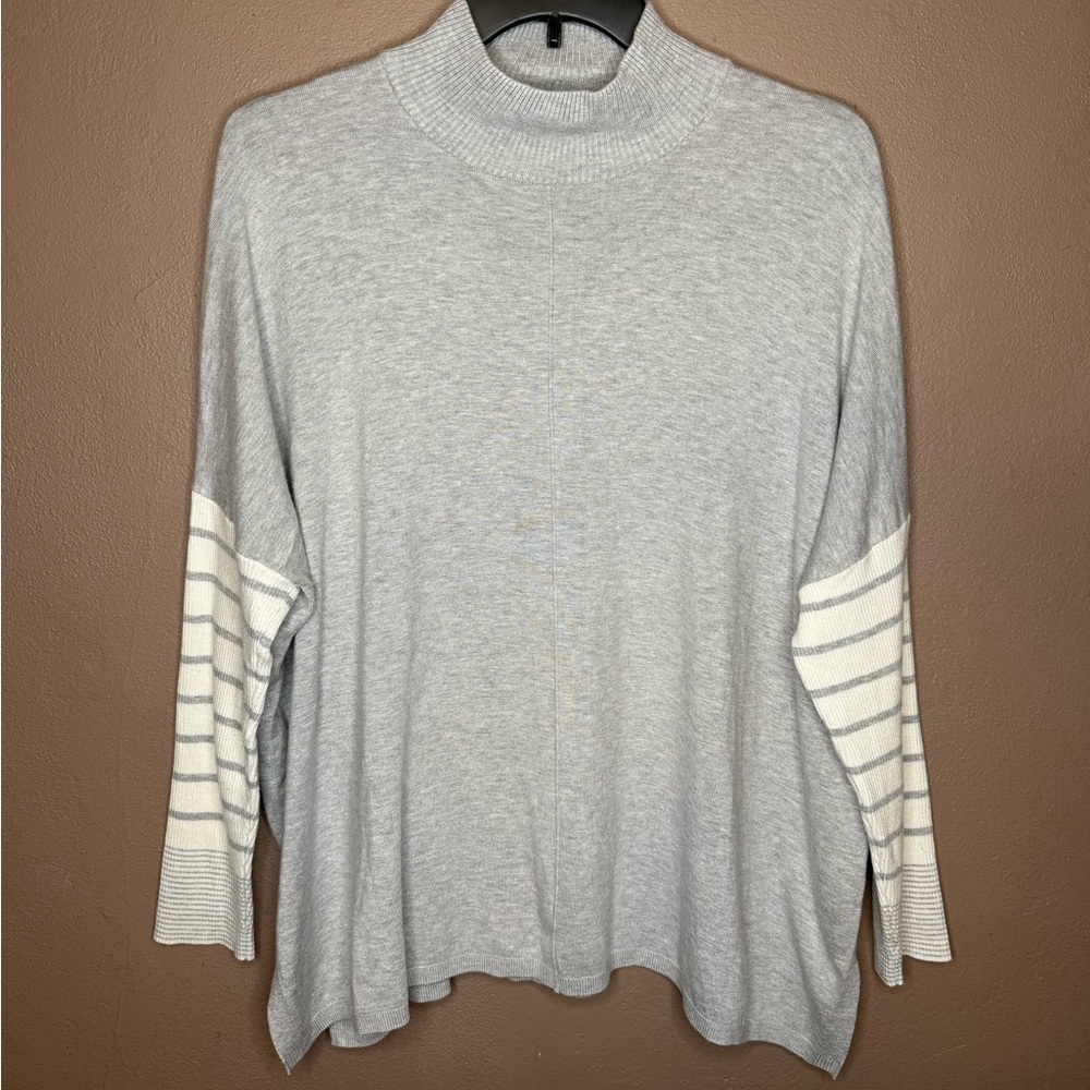 Jones New York Signature Gray Turtleneck with Striped Dolman Sleeves XL Classic